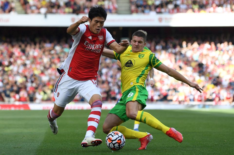 Takehiro Tomiyasu made his Arsenal debut in the win