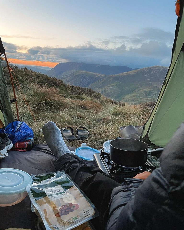 They made a dinner of ravioli on a camping stove