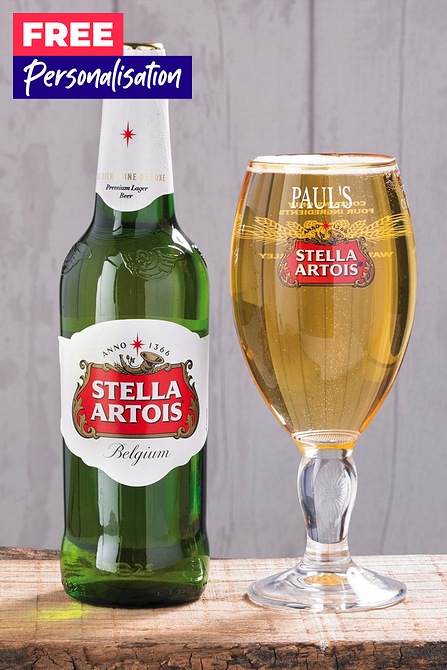 A personalised Stella Artois beer and glass set is just £6.99