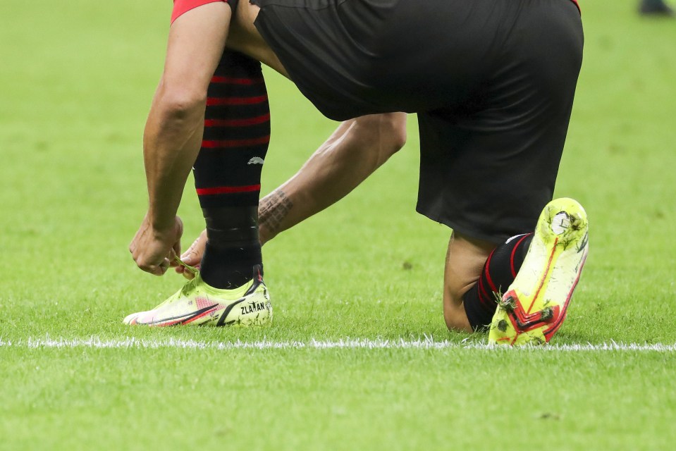 Ibrahimovic was tying his laces before quickly sprinting into the box to get on the end of Ante Rebic's pass