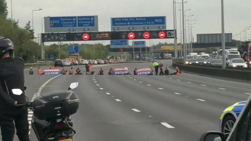 Protesters from climate campaign 'Insulate Britain', an offshoot of Extinction Rebellion, blocked the M25