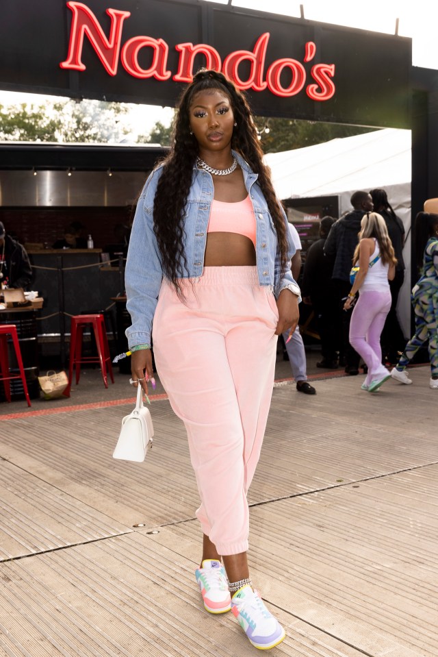 Performer Ms Banks glammed up for the event in pink crop top and matching joggers