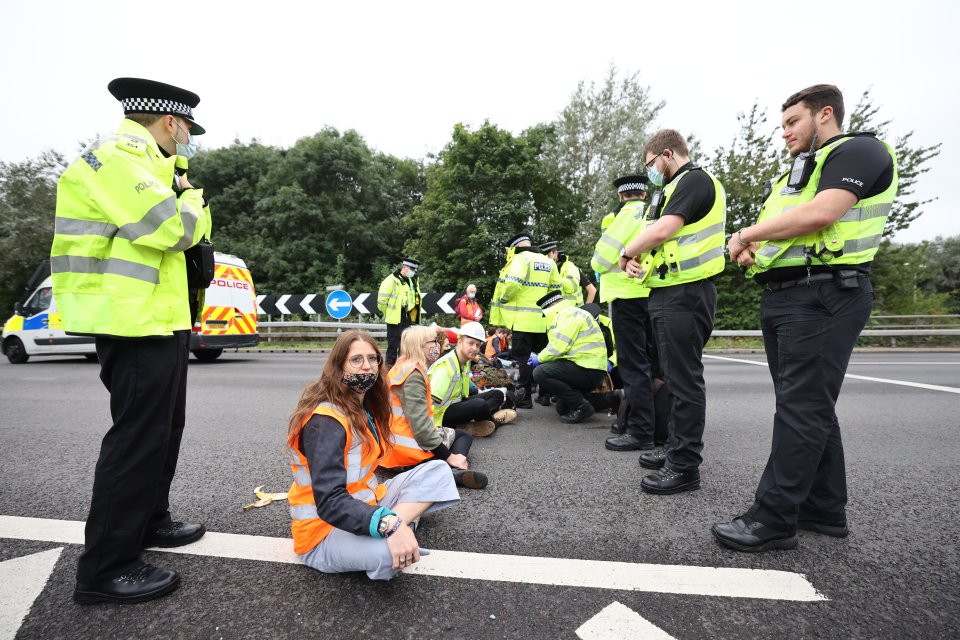 Protesters from Insulate Britain blockade the M25 at junction 23