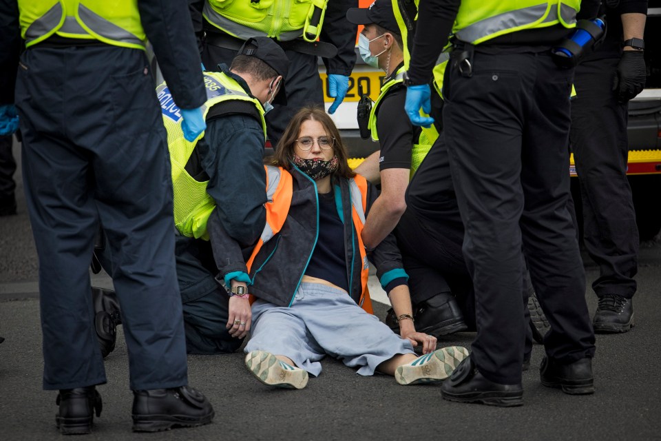 One protestor was arrested after finally being removed from the road