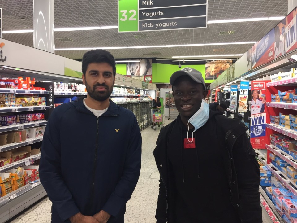 Chelsea star Kante poses with fellow shopper Sarfaz in ASDA