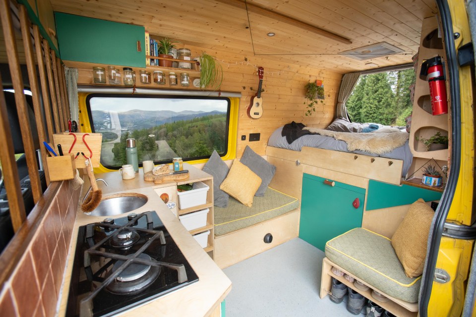 Their van now has a mini kitchenette, living area and pull out bed