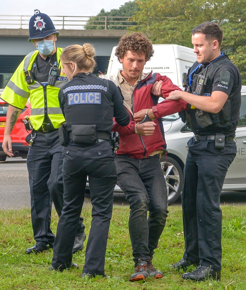 Some protesters were arrested and pulled away from the busy road