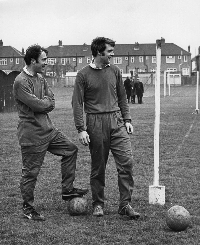 Newly signed from Tottenham Hotspur, Jimmy Greaves joined with Geoff Hurst for a training session with his new club West Ham United