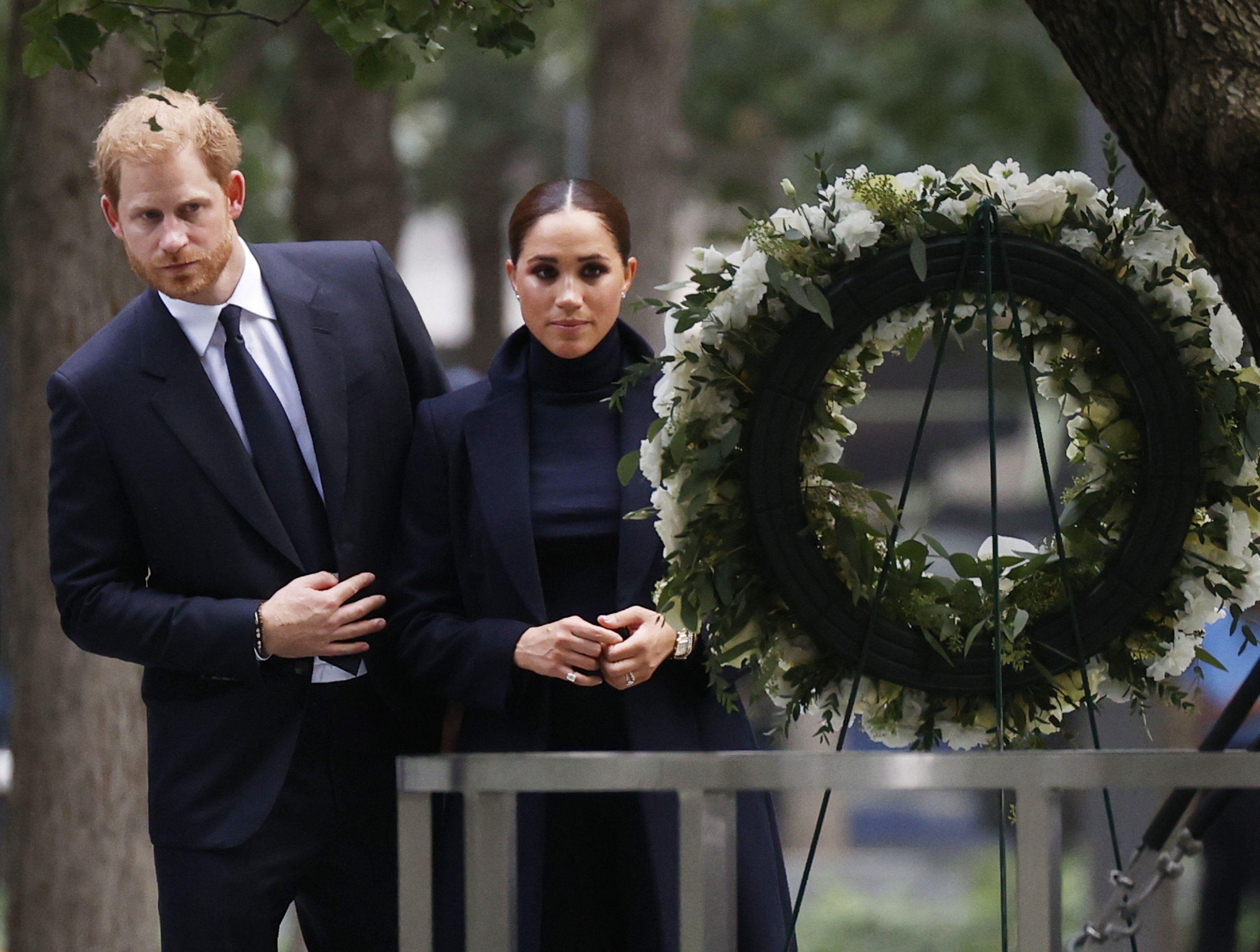 The Duke and Duchess of Sussex paid their respects at a wreath at the 9/11 Memorial and Museum