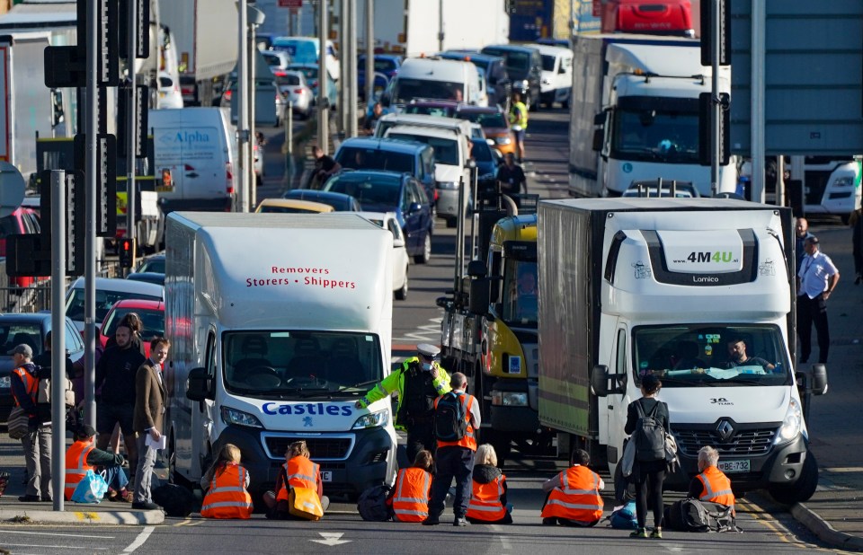 The groups says 40 eco-warriors blocked Europe’s busiest port this morning