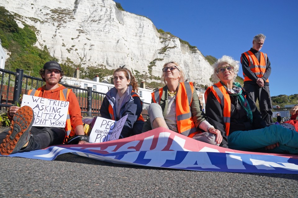 Activists hold signs reading ‘we tried asking politely’