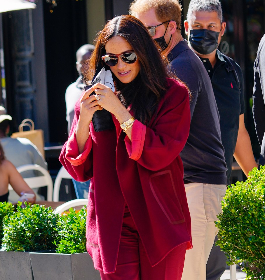 Meghan visited Harlem’s PS 123 Mahalia Jackson school yesterday in a bold red suit