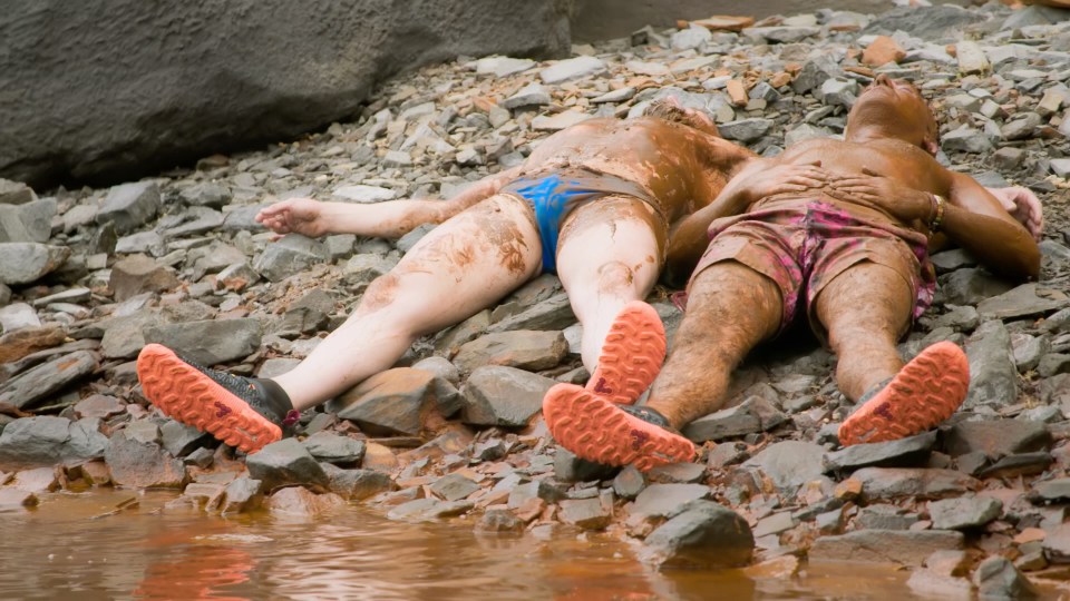 The lads stripped off for a traditional mud bath