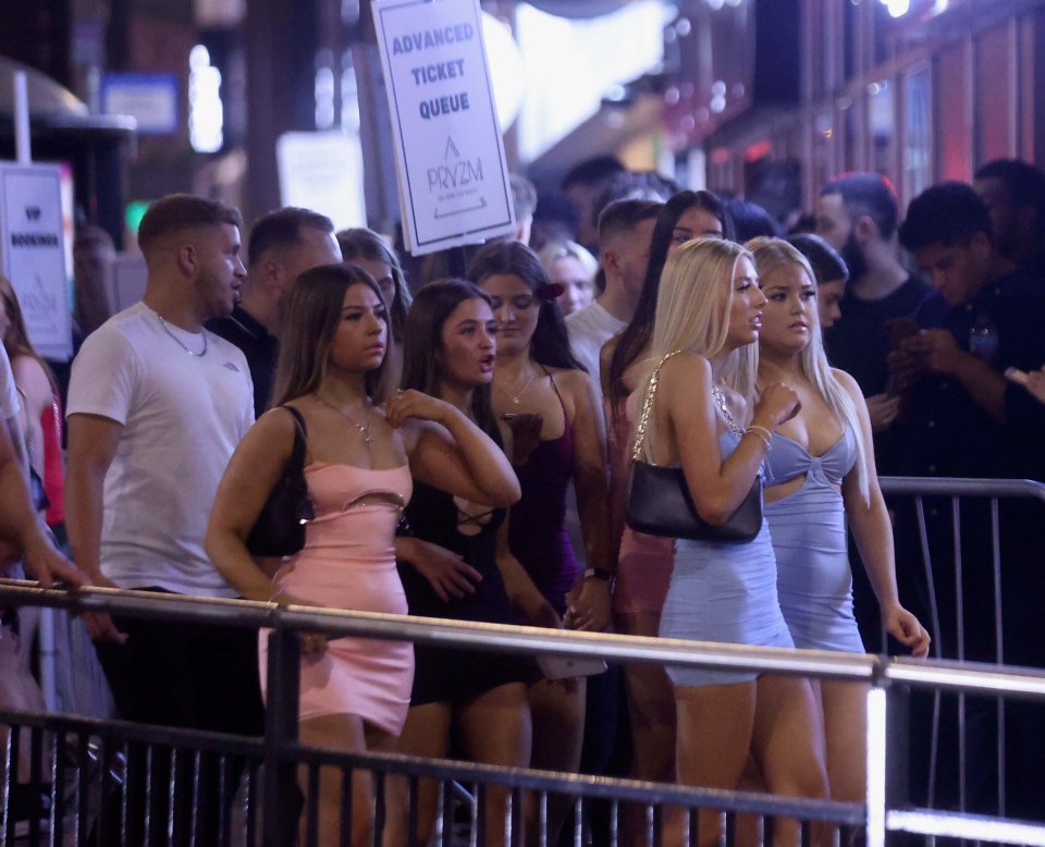 Young students queued up to get into clubs and pubs for the night out