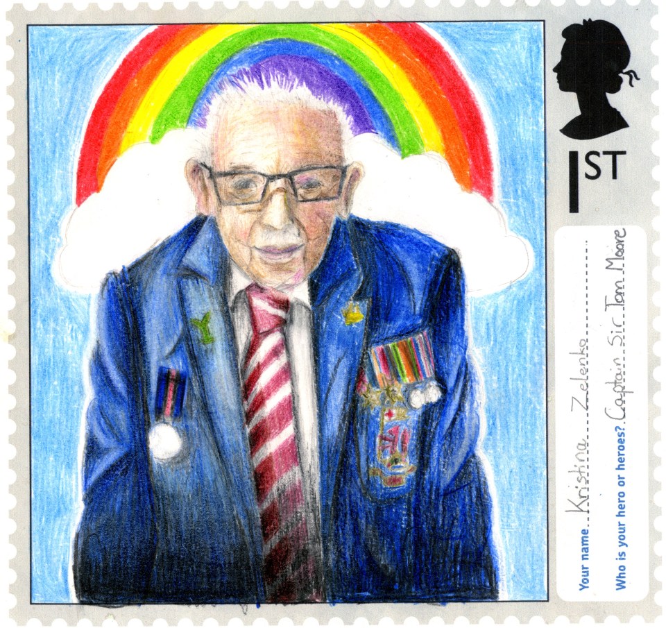 Image of inspirational Captain Sir Tom Moore, sent in by one of the schoolchildren to the Royal Mail