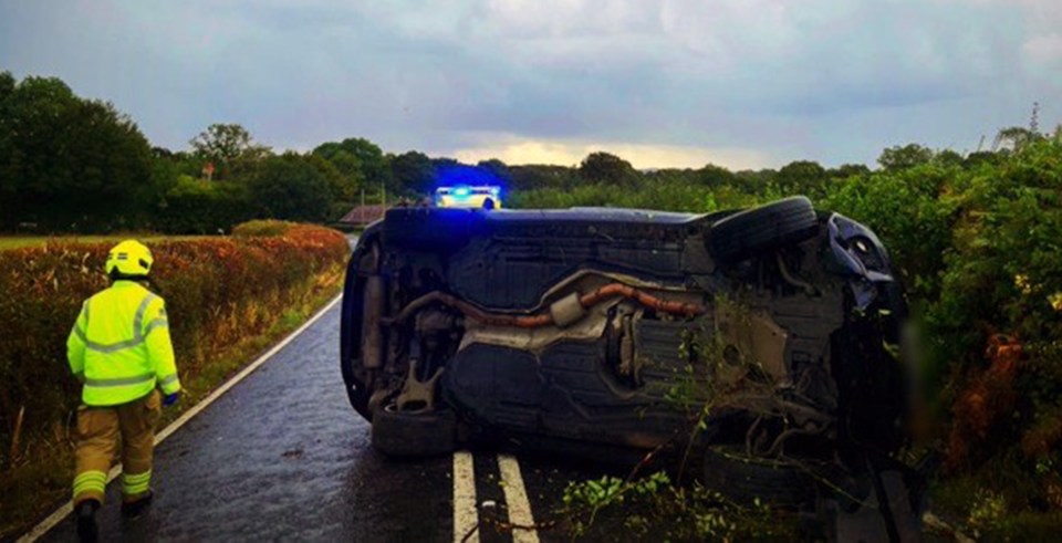 Katie's car pictured at the scene of the accident