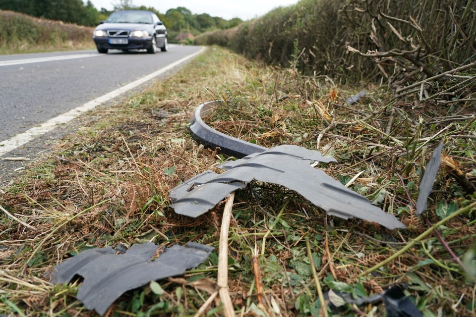 Car wreckage at the crash site