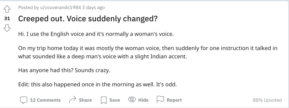 People have complained about the voice on Reddit