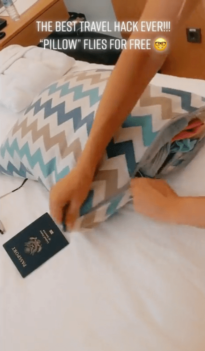 Anya Iakovlieva shared a video on TikTok showing how to smuggle a number of extra items  on a plane by using an empty pillowcase