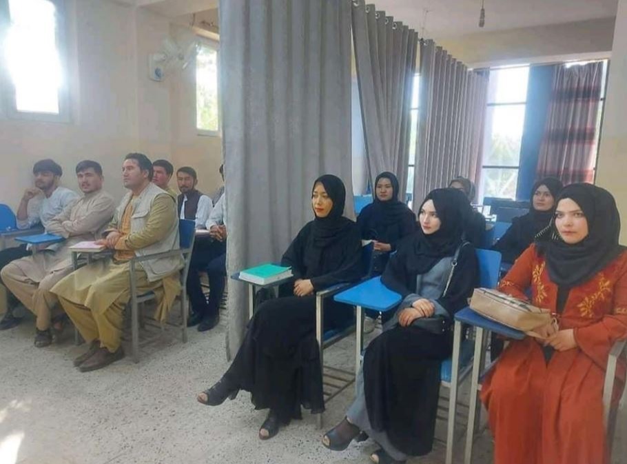 Women and men have been separated by a curtain at a university in Kabul