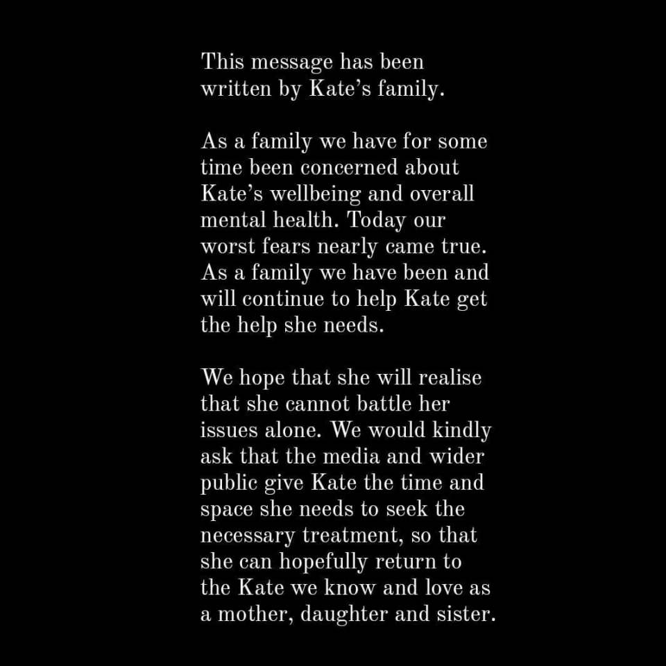 Katie's family shared this message on Instagram