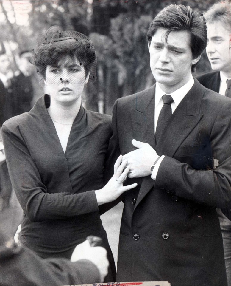 Jeremy Bamber, pictured with his girlfriend Julie Mugford, at his family's funeral - after he slaughtered them in their sleep