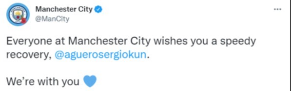 Manchester City's official Twitter account tweeted their support to Aguero