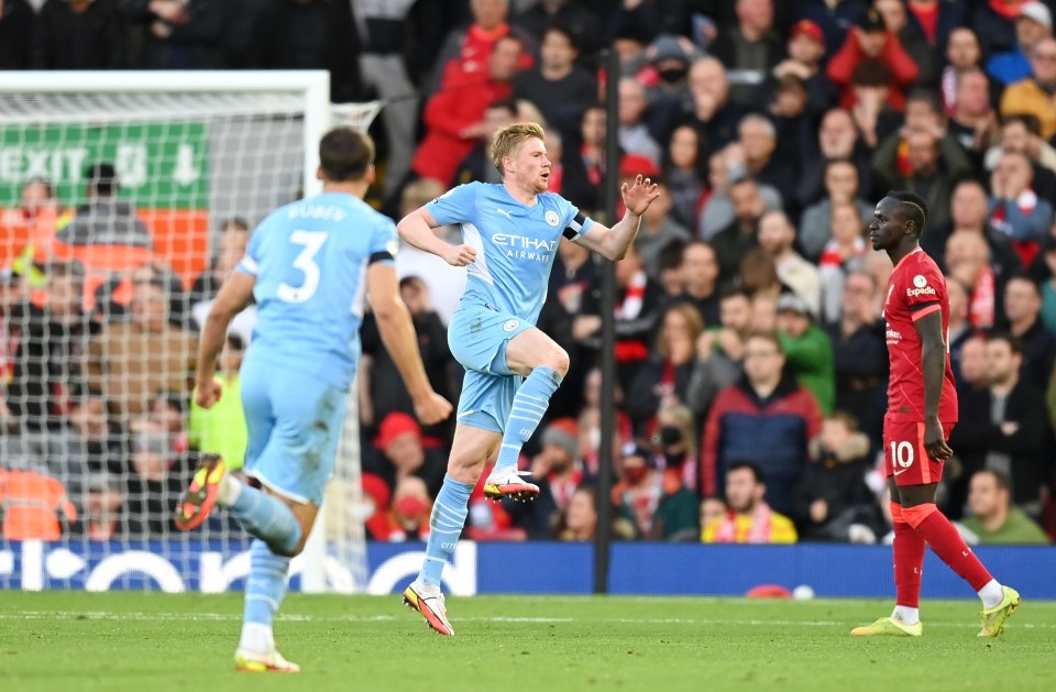 Kevin De Bruyne's late equaliser rescued a point for Man City at Liverpool