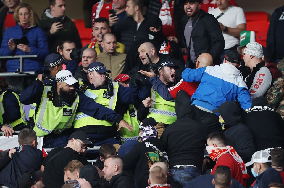 Trouble broke out between police and Hungary fans at Wembley - with one fan arrested because of racist abuse