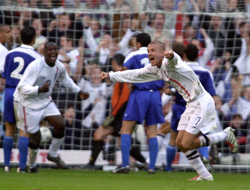 David Beckham equalised for England during stoppage time at Old Trafford