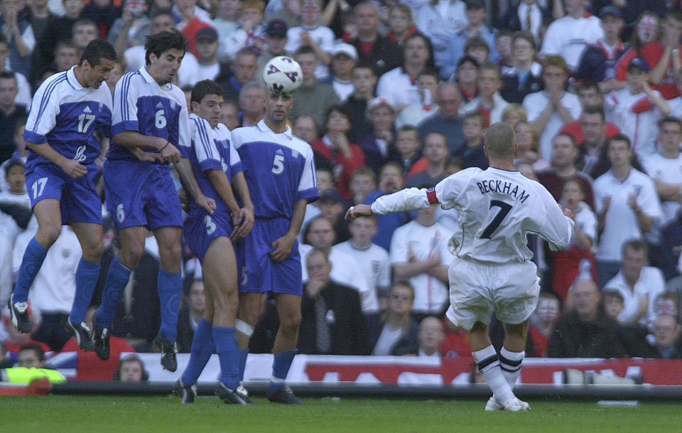 David Beckham scored his greatest ever goal for England against Greece 20 years ago