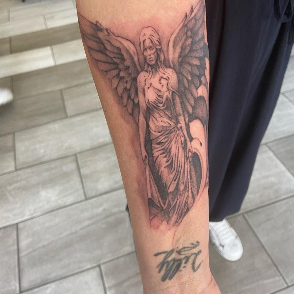 Kerry got a guardian angel tattooed on her arm as a tribute to her late aunty Angela