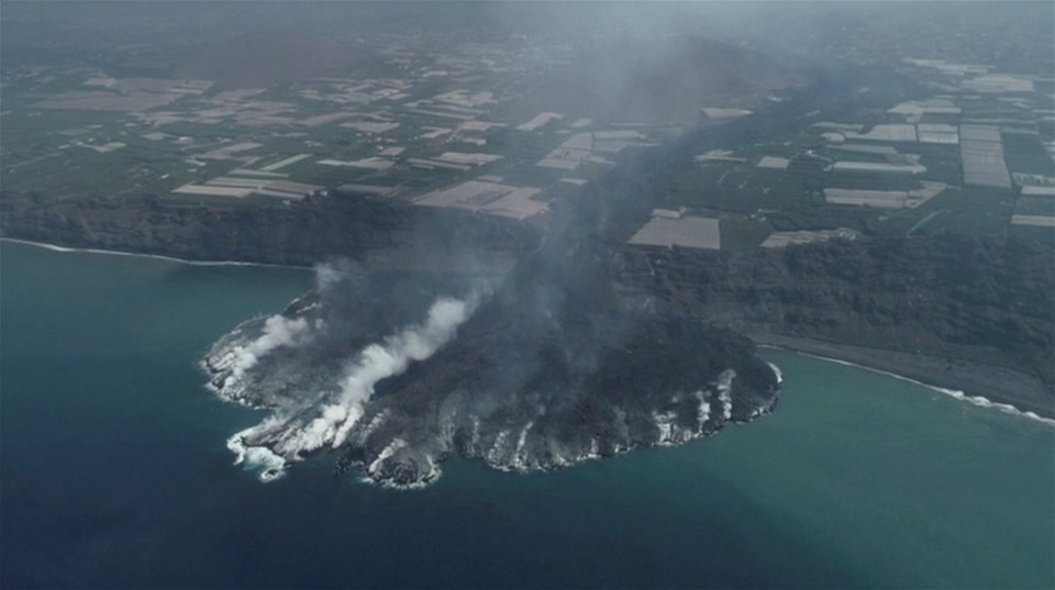 The lava has been streaming down towards the sea