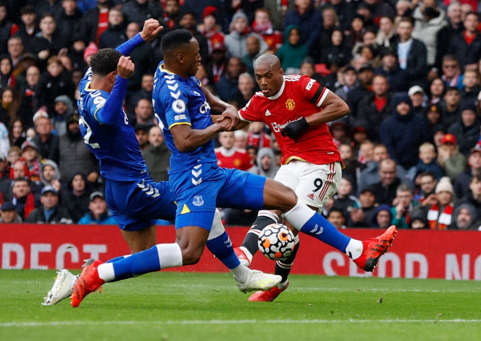 Anthony Martial put Manchester United ahead against Everton just before the break