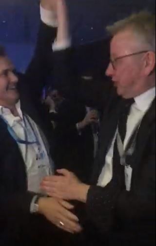 Michael Gove danced arm-in-arm with MP Tom Tugendhat at the Tory party conference