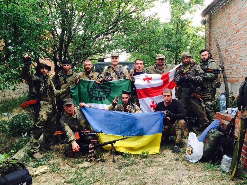 Georgian, Ukrainian and Chechen fighters in Horlika, Ukraine