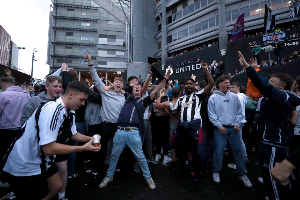 Newcastle fans have been celebrating outside St James' Park since their new owners came in