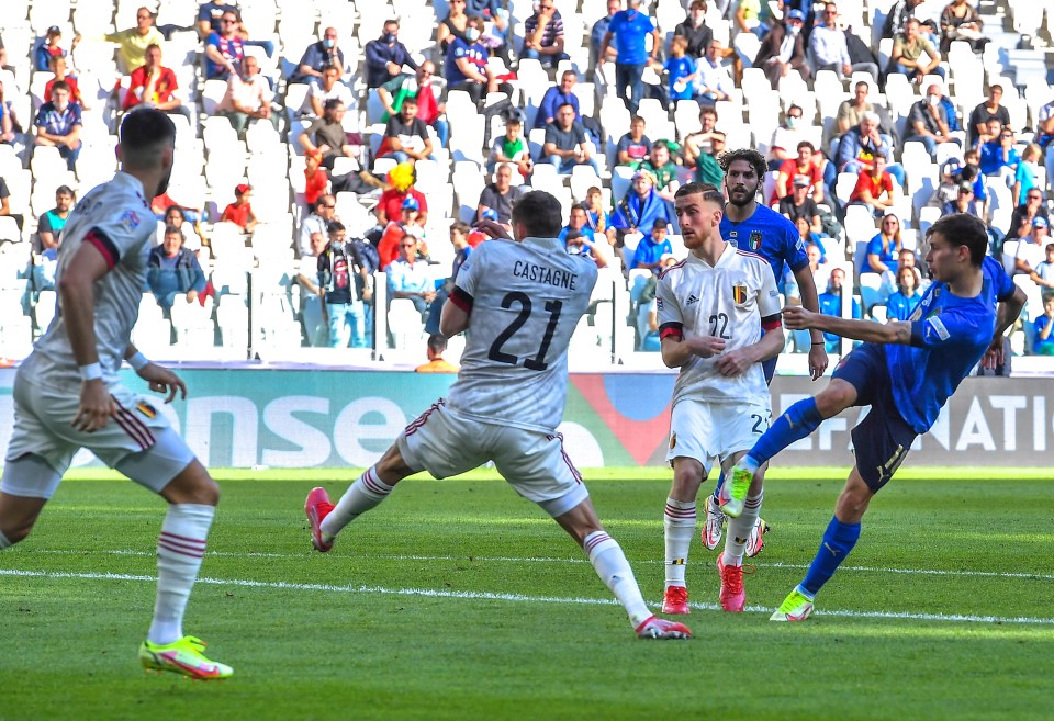 Nicolo Barella put Italy 1-0 up against Belgium with a delightful volley