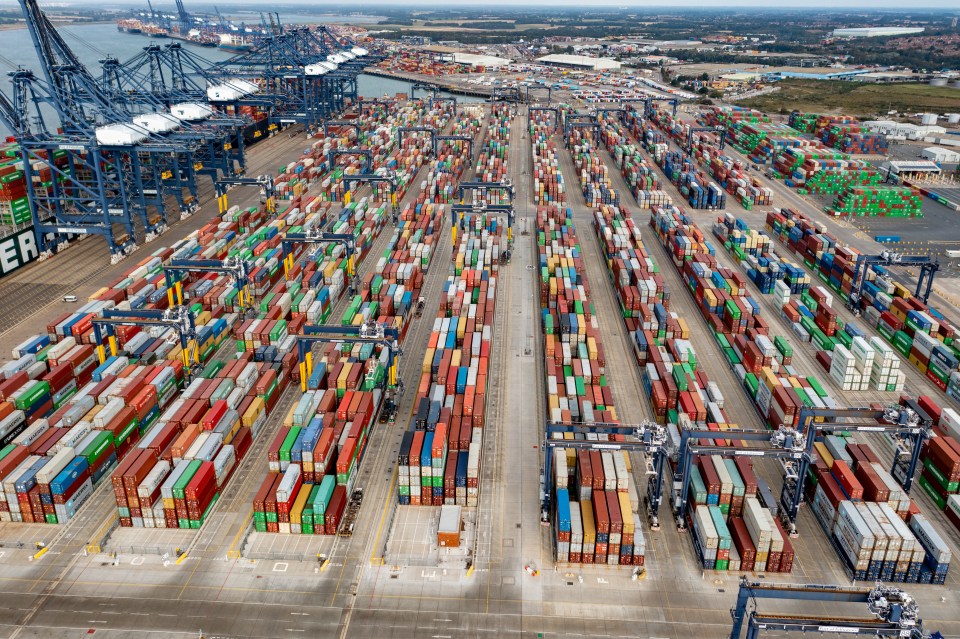 The port of Felixstowe is filled with containers of undelivered goods due to the HGV driver shortage