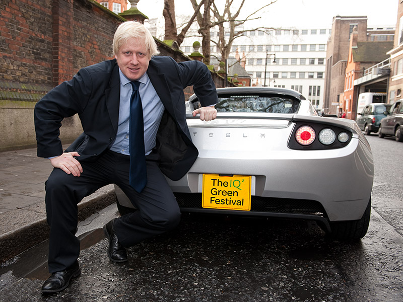 Boris Johnson with the then-new Tesla Roadster