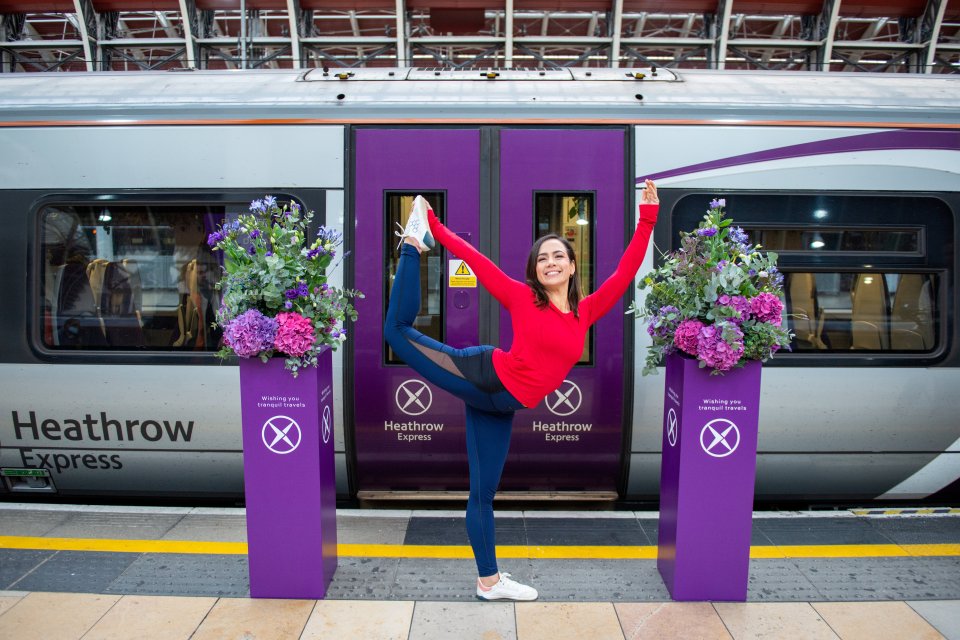 The yoga class was held on the Heathrow Express train