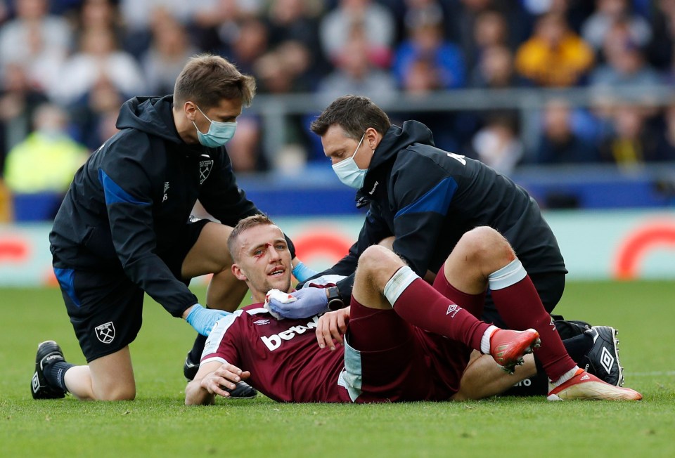 Soucek was treated on the pitch