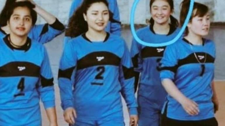 Mahjabin (circled) was the star player of the Kabul Municipality Volleyball Club