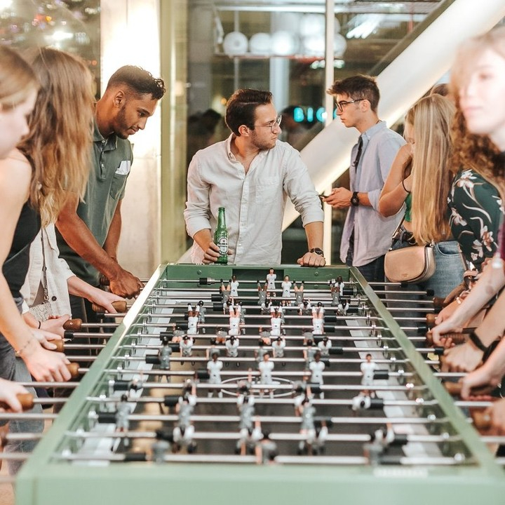 Guests can make the most of self-serving beer taps and football tables