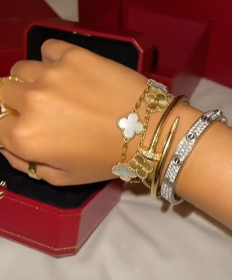 The white gold Cartier band is a cool £40k