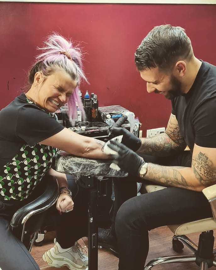 She popped in to see the famous tattooist at his studio in Cheshire