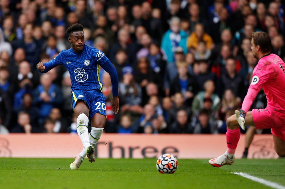 Callum Hudson-Odoi slips the ball beyond Tim Krul