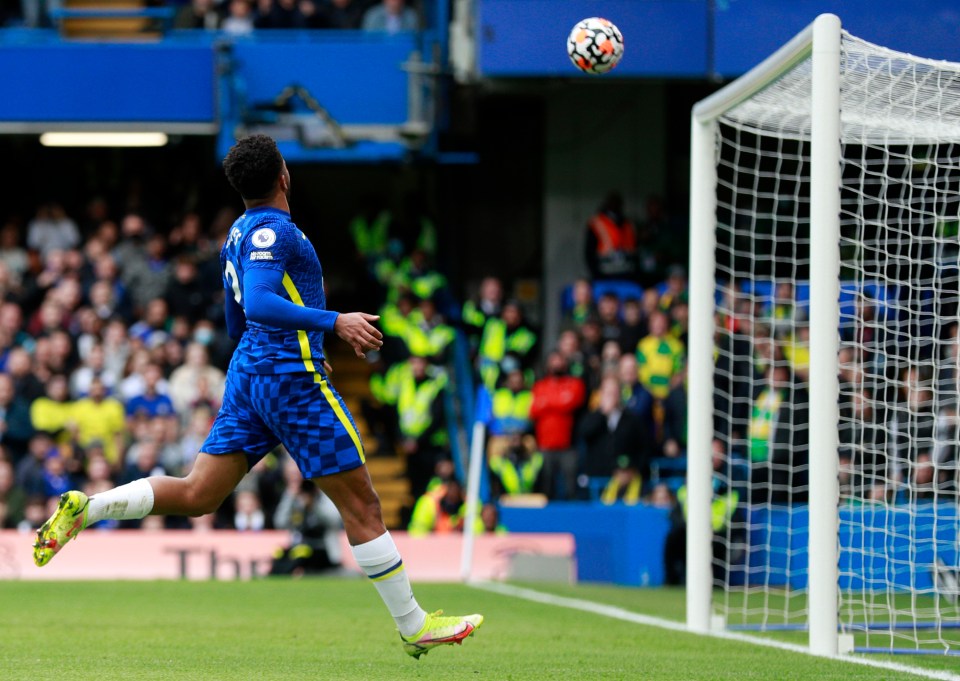 Reece James dinks the ball into the back of the net