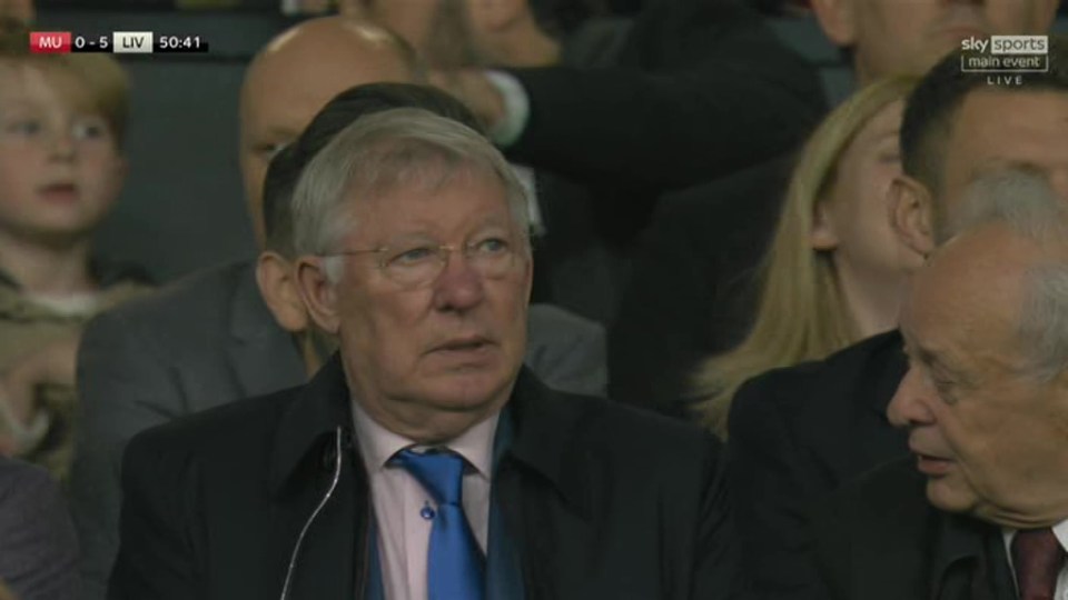 Former United boss Ferguson looked unimpressed in the Old Trafford stands