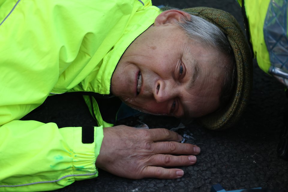 One protester, Matthew, stuck his head to the pavement - but later admitted it wasn't his best idea